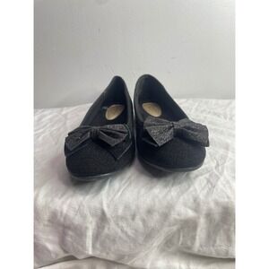 Kids Black Glitter Bow Ballet Flats Shoes Size 3
